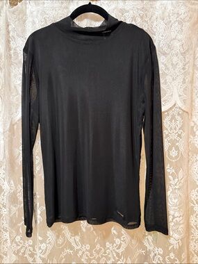 Anne Klein Black Long-Sleeve Mesh Top
